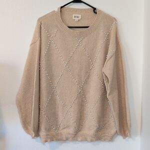 NWOT BiBi Women's Beige Pearl-Embellished Sweater